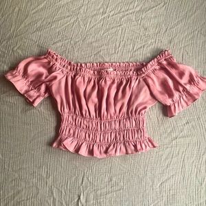 Rose silky stretchy crop top